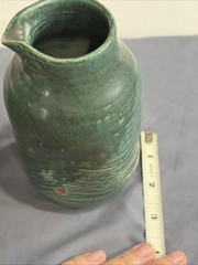 VTG Studio Pottery Sake 4 Piece Set Teal Drip Glaze Tokkuri 3 Cups Boho Barware