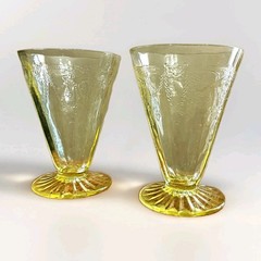 2 Antique 1930’s Anchor Hocking CAMEO BALLERINA Yellow Uranium Glass Tumblers