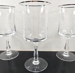 6 Noritake Rhythm Clear Water Goblets Set Vintage Platinum Trim Stemware Bar Lot
