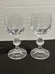 Vtg Bohemian Crystal Claudia Multi Faceted Ball Prism Cut Base Cordial Glass (2)