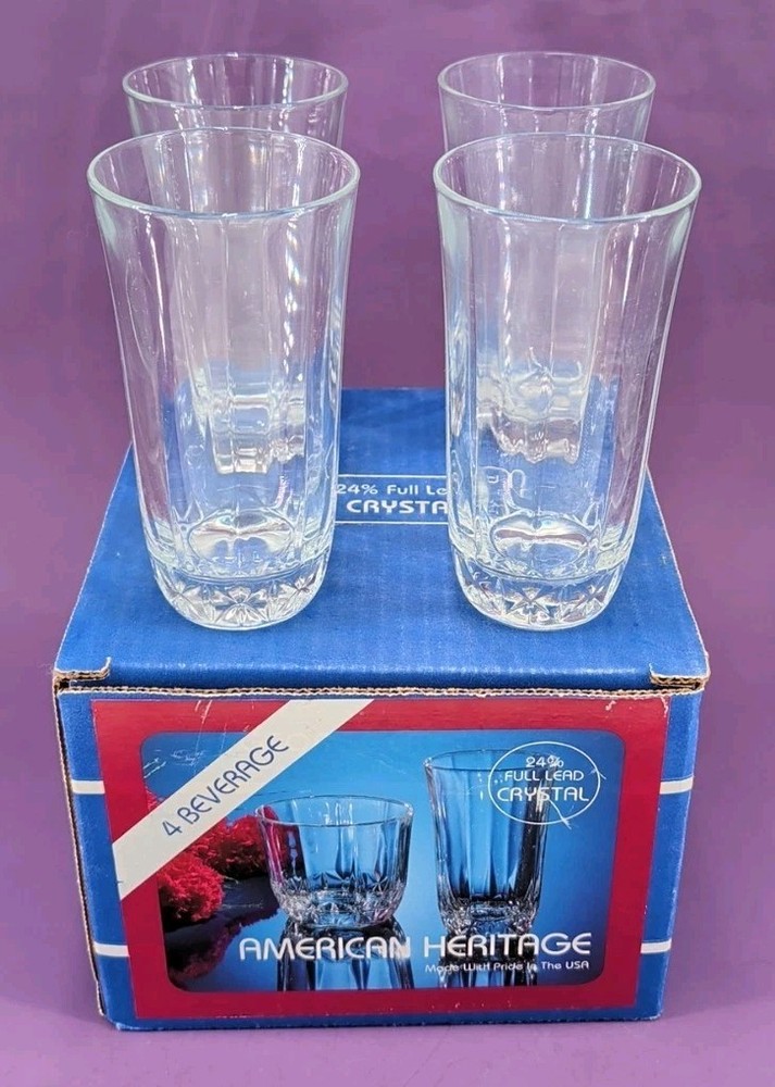 Vtg St. George Crystal American Heritage Set of 4 Beverage Glasses 24% Lead USA