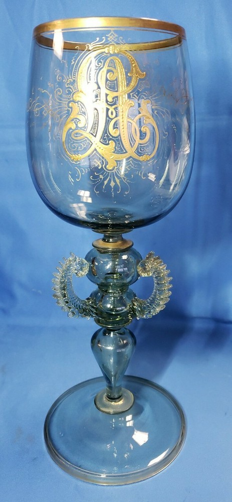 Antique VENETIAN GLASS GOBLET 12.25″ Large