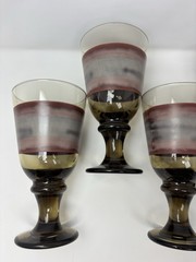 4 Vintage Libbey Glass Nova Brown Burgundy 7”Goblets Tall Drinking Glasses 14Oz.