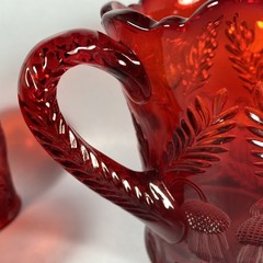 Vintage Mosser Glass Ruby Red Inverted Thistle 5-Piece Set Pitcher & 4 Tumblers