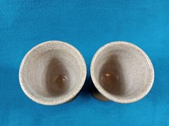 Ceramic Pottery Star Pattern Chalice Goblets 6″ Brown Beige Tan signed by MYERS