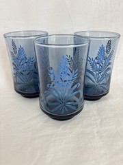 Set of (3) Small Vintage MCM Libbey Bolero Blue Wheat Juice Tumbler Glasses
