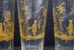 10 Rare Antique 18th/19th Century German Bohemian Gold Gild Facet Glass Tumblers