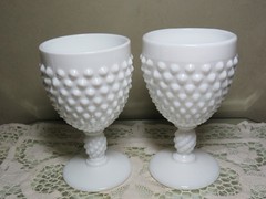 2 Fenton Glass 3845 Water Goblet in hobnail milk glass