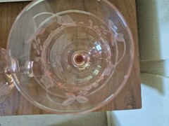 Pair 2-pink depression glass stemware vintage Goblets Etched. 6.5″