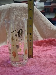 Fred Press Signed MCM Eclipse Atomic Sunburst Gold Gilt Highball Glass Yellow