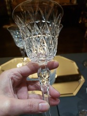 Water Goblets & Wine Glass , cut Crystal SIGNED Saint St Louis cross-cut diamond