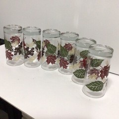 6 Vtg Libbey Crisa Autumn Leaves Tumblers, Fall Colors