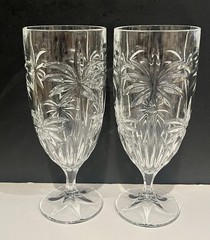 Godinger Crystal Shannon South Palm Beach Iced Tea Water Goblets Footed Set of 2