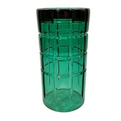 Vtg Set 4 Anchor Hocking Emerald Green Tartan Plaid Grid Tumblers 6 1/8″ Glasses