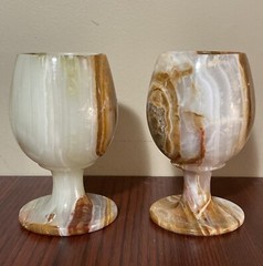 Marble Onyx Wine Goblets Pair Handcrafted Stone