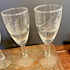 Etched Clipper Ship Cordial Glasses 5 3/4″ tall set of 4