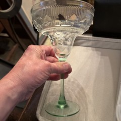 Vintage Durand Cristal Darques Green Stem Footed Sombrero Margarita Emboss Glass