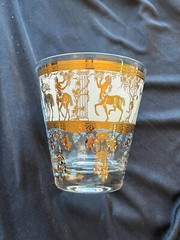 MCM Gold Tapered Cocktail Glass W/ Centaurs and Greek Roman Goddess