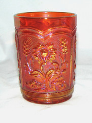 Antique Imperial Fieldflower Tumbler, Iridescent Marigold Carnival Glass