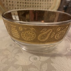 Vintage 22K Gold MCM CULVER Glass Fruit Barware Bowl Pear Pineapple 4″ x 2″