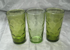 Hazel Atlas ELDORADO AVOCADO GREEN Set of 3~5-1/8″ 10oz Flat Tumblers Vintage EC