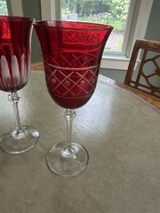3 CRYSTAL ruby red clear to cut wine glasses THESE ARE VINTAGE & EXCELLENT 8 1/4