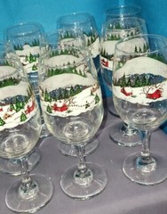 13 Libbey Christmas Winter Village 7- 3/4″ Glass Stemmed Goblet Snow Scene