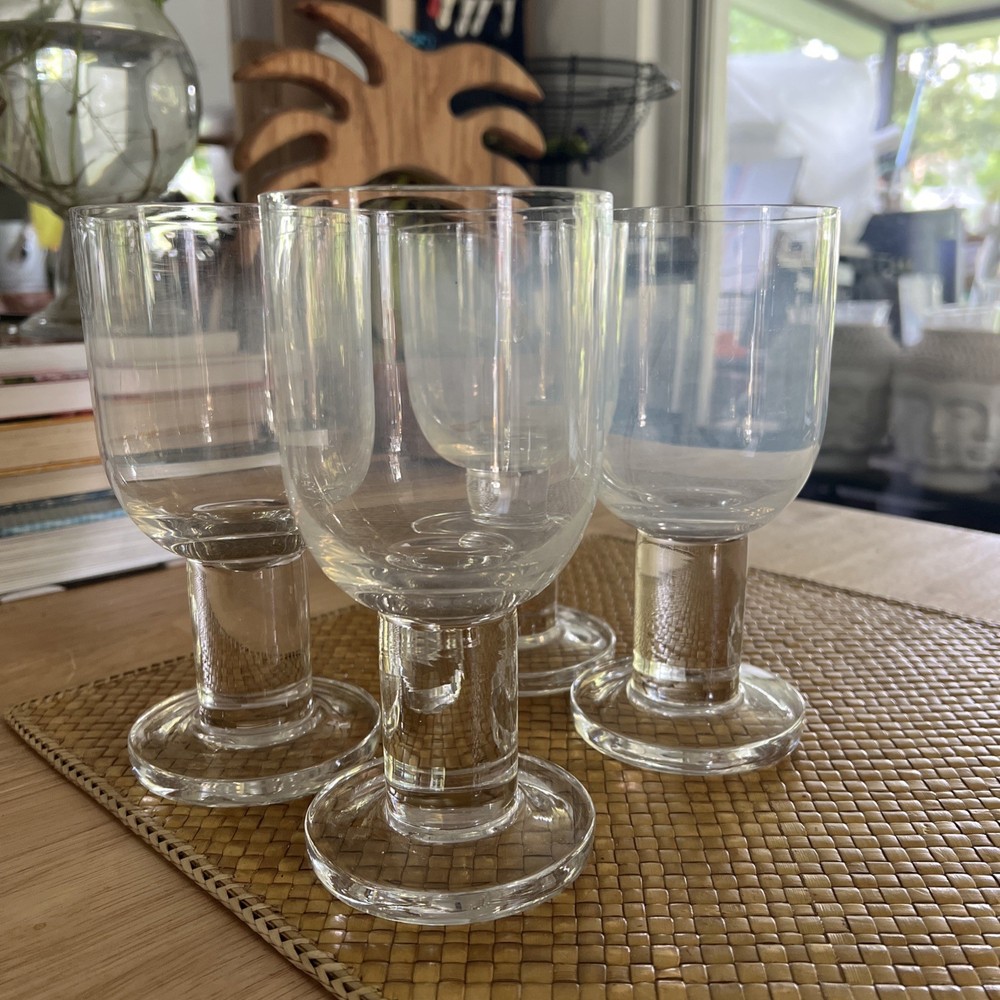 Krosno Thor Glass Wine Goblet Svend Jensen 7 5/8” Denmark Heavy 4 Pc Vtg READ