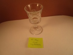 Antique EAPG Clear US Glass Jewel Lacy Medallion Wine Goblet