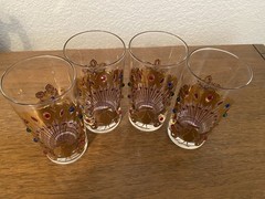 Culver Glass Jeweled Peacock Highball Tumblers Set of Four