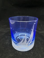 Artel Etched Crystal Golden Age of Yachting Beverage Set in Cobalt