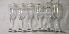 Set of 6 Paloma Gold-trimmed Crystal Stemware Champagne Flutes 8.25″ x 1.75″