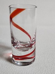 Red Swirl tall Shot Glass PIER 1 Clear with Red Swirl Line Design 3.5″ Tall