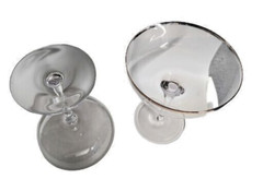 Set of 2 Crystal Clear Glass Silver Rim Wine Glasses