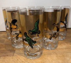 Les Kouba WILD FOWL MALLARD GROUSE TURKEY PHEASANT GOLD GLASS HIGH BALL/TUMBLERS
