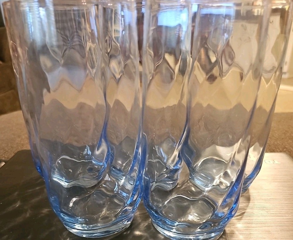 Vintage Set Of 5 Libbey Light Blue Glasses-Optic Tumblers 16oz