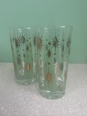 Vintage Fred Press Atomic Starburst 8 Glasses Pastel Mid Century Modern🤩 Signed