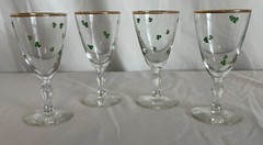 Set of 4 Vintage Irish Shamrock Cordial Liqueur Glasses Stemware 4.25″ Gold-Rim