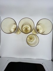 3 PC Set +1 Amber Gold Footed Wine Parfait Water Glass Goblets Vintage