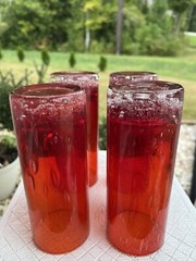 Ruby Red Hand Blown Bubble Glass HighBall Tumbler Studio Nova Truck 4 Amberina