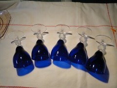 5 Morgantown Ritz Blue Golf Ball Old English Cordials, Exc. Cond. 4″ Tall