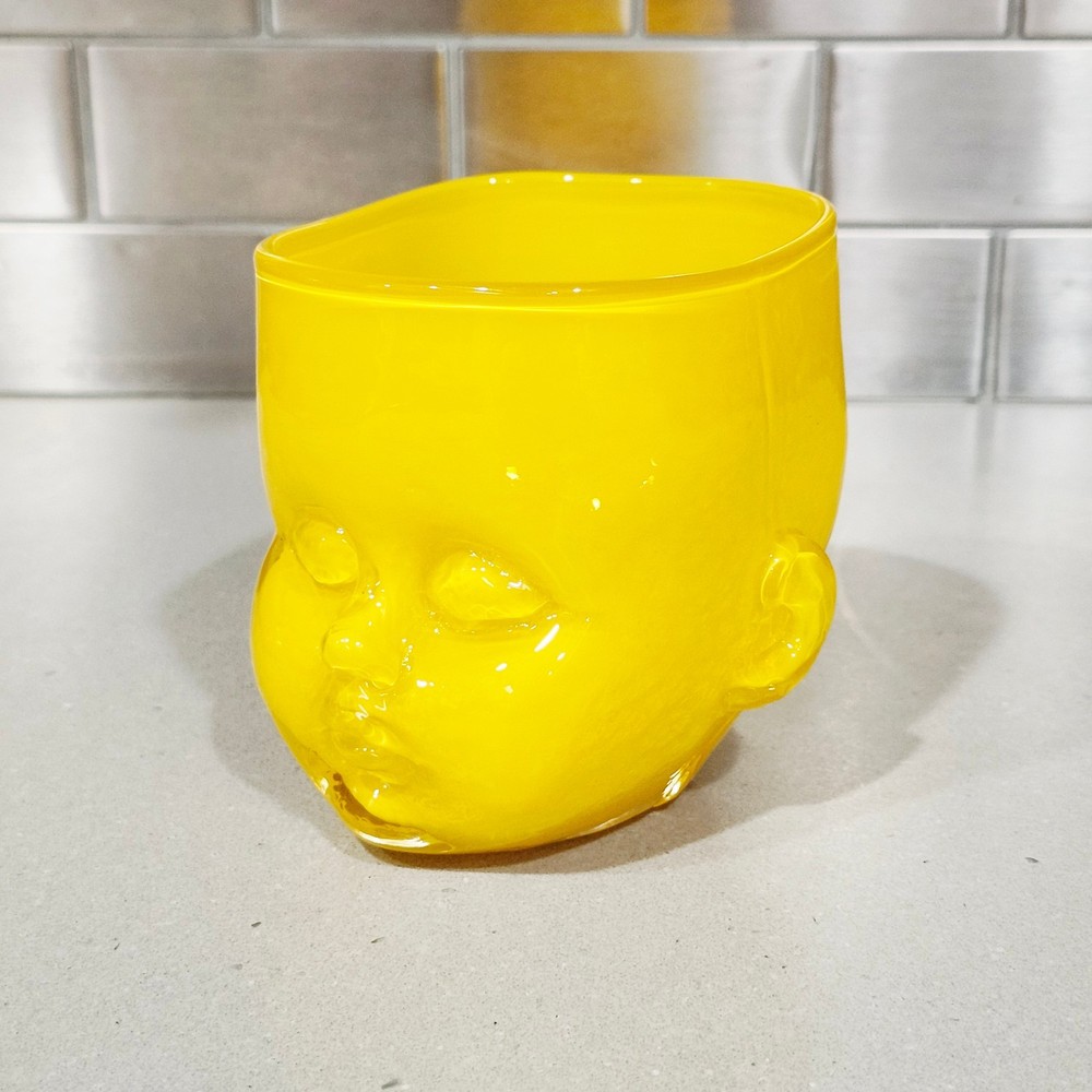 Oliver Doriss Hand Blown Glass Baby Head Cup Tumbler Votive Candle Holder Yellow