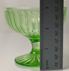 Hazel Atlas Green Ribbon New Century Sherbet Glasses w Plates Set of 2