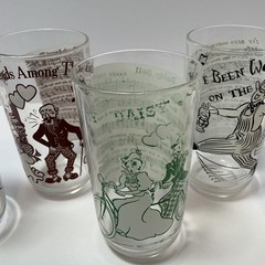 Lot of 5 Vintage 1950s Hazel Atlas Glss Co «Sing-A-Song» Glass Tumblers