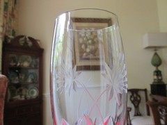 Set of 4 Vtg Bohemia Crystal Czech BOC60 Cut Floral Pilsner Beer Glasses 7 1/8″