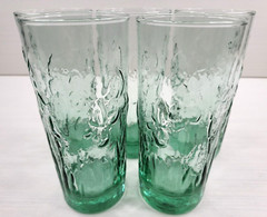 (5) Libbey Iris Spanish Green Tumblers Set Flower Embossed Textured Glasses Lot