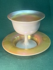 Antique Steuben Gold Aurene & Calcite Glass Sherbet Cup & Underplate