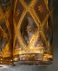 4 CULVER PINK LIDO hiball glasses GOLD & pink with braid MCM 60s BEAUTIFUL!