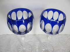 Godinger Edinburgh Cobalt Blue Cut To Clear Wine Hock Glass-Set of 2