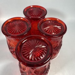 Vintage Mosser Glass Ruby Red Inverted Thistle 5-Piece Set Pitcher & 4 Tumblers